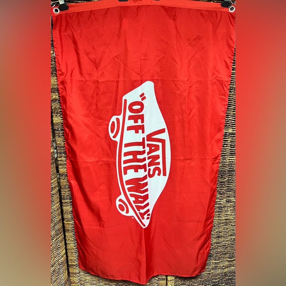 Vans Vibrant Red Fabric Flag with White Print,‎ Two grommets, One sided